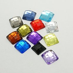 Mixed Color Imitation Taiwan Acrylic Rhinestone Cabochons, Flat Back & Faceted, Square, Mixed Color, 8x8x3mm, about 2000pcs/bag