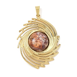 Леопардовая Яшма Натуральные шкуры яшмы из леопарда, спиральный овальный глаз 304 подвески из нержавеющей стали, золотые, ионное покрытие (ip), 35.5x26.5x5.5 мм, отверстие : 5x3 мм