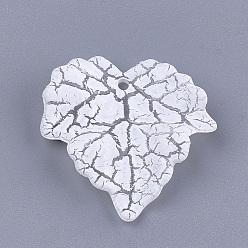 Creamy White Acrylic Pendants, Crackle & AB Color, Leaf, Creamy White, 24.5x23.5x5mm, Hole: 1.4mm