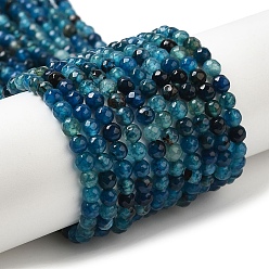 Steel Blue Natural Agate Beads Strands, Faceted, Round, Dyed & Heated, Steel Blue, 4mm, Hole: 0.8mm, about 88~94pcs/strand, 14.76~15.87''(37.5~40.3cm)