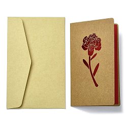 Flower Kraft Paper Greeting Cards, Tent Card, Mother's Day Theme, with Envelope, Rectangle, Flower, 187x118x0.5mm