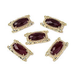 Белый Нефрит Латунные многорядные звенья с микропаве из кубического циркония и натуральным белым нефритом, овальные, граненые, стойки покрытие, 30x16x5~5.5 мм, отверстие : 1.4 мм