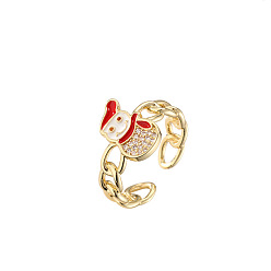 CR00511YH Red Colorful Zircon Christmas Snowman Ring with Copper Micro-inlay, Unique Festive Finger Jewelry