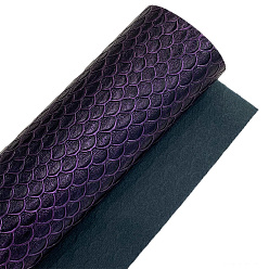 Purple Embossed Fish Scales Pattern Imitation Leather Fabric, for DIY Leather Crafts, Bags Making Accessories, Purple, 30x135cm