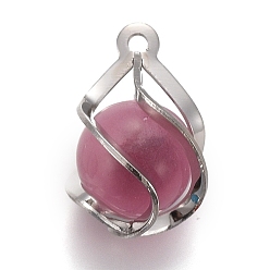 Серо-розавый Подвески кошачий глаз, с латунной фурнитурой , платина, увядшая роза, 18x12.5 мм, отверстие : 1.4 мм