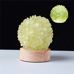 Yellow Quartz Natural Yellow Quartz Ball Night Light, with USB Wire and Wood Base, for Home Office Desktop Decoration, 120x90mm