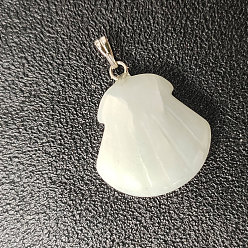New Jade Natural New Jade Pendants, Shell Charms, with Platinum Plated Alloy Snap on Bails, 20x6mm