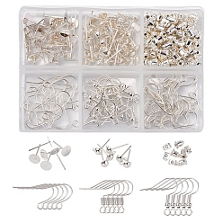 Silver DIY Earring Findings Making Findings Kits, Including Iron Earring Hooks & Stud Earring Findings & Ear Nuts, Silver, 254pcs/set