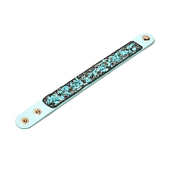 Synthetic Turquoise Faux Suede Snap Cord Bracelet, Synthetic Turquoise & Shell Chips Beaded Wristband for Men Women, 8-5/8 inch(22cm)