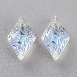 Crystal Shimmer Embossed Glass Rhinestone Pendants, Rhombus, Faceted, Crystal Shimmer, 13x8x4.2mm, Hole: 1.2mm