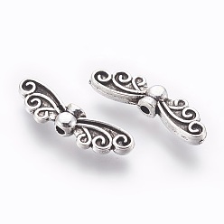 Antique Silver Tibetan Style Alloy Beads, Lead Free & Cadmium Free, Butterfly, Antique Silver, Size: about 7mm wide, 22mm long, hole: about 1mm
