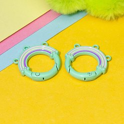 Pale Green 3-Hole Alloy Enamel Spring Gate Clasps, Rainbow, DIY Mobile Phone Pendant Accessories, Pale Green, 27x25.8mm