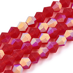 Crimson Imitate Austrian Crystal Bicone Frosted Glass Beads Strands, Grade AA, Faceted, Crimson, 4x4mm, Hole: 1mm, about 87~89pcs/strand, 13.19~13.39 inch(33.5~34cm)