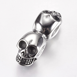 Antique Silver 304 Stainless Steel Beads, Skull, Large Hole Beads, Antique Silver, 36x11.5x13mm, Hole: 6mm