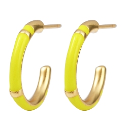Желтый С-образные серьги-гвоздики из латуни с эмалью, без кадмия и без свинца, стойки покрытие, долговечный, реальный 18 k позолоченный, желтые, 18.5x2.5 мм