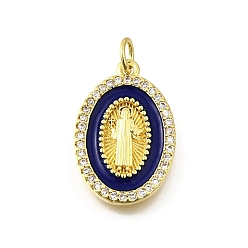 Темно-Синий Латунные микро проложить кубического циркония подвески, с эмалью, овал с амулетами святого Бенедикта, стойки покрытие, прочное покрытие, без кадмия и без свинца, с целью перехода в кольце, темно-синий, 20x14x2 мм, отверстие : 3 мм