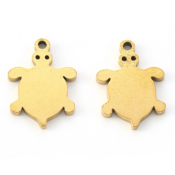 Golden Vacuum Plating 304 Stainless Steel Charms, Laser Cut, Tortoise, Golden, 14x10.5x1mm, Hole: 1mm
