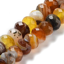 Goldenrod Natural Banded Agate/Striped Agate Beads Strands, Dyed & Heated, Faceted Rondelle, Goldenrod, 10~10.5x6.5~6.8mm, Hole: 1mm, about 56~58pcs/strand, 15.35~15.39''(39~39.1cm)
