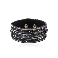 black Colorful Crystal Stone Bracelet - European and American Irregular Jewelry, Gemstone Leather Bracelet, Couple
