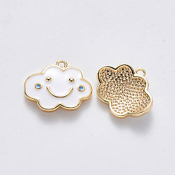 Real 18K Gold Plated Brass Enamel Pendants, Nickel Free, Cloud, Real 18K Gold Plated, 11.5x14x1.5mm, Hole: 1mm