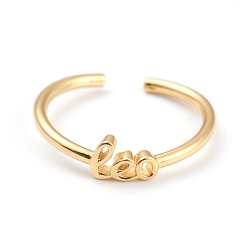 Leo Constellation/Zodiac Sign Brass Cuff Rings, Open Rings, Real 18K Golden Plated, Leo, US Size 7 1/4(17.5mm), word: 7x5mm