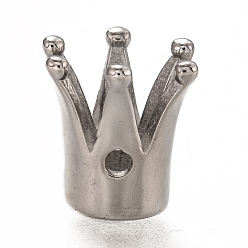 Stainless Steel Color 304 Stainless Steel Beads, Crown, Stainless Steel Color, 13.5x11x12.5mm, Hole: 1.8mm, 5mm Inner Diameter