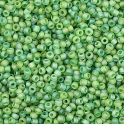 Желто-Зеленый Fgb 8/0 круглый стеклянный бисер класса А, прозрачный матовый стиль, с покрытием AB цвета, желто-зеленый, 3x2 мм, отверстие : 1 мм, Около 10000 шт / фунт