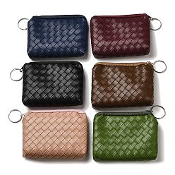 Mixed Color Diamond Textured PU Leather Wallets with Alloy Zipper, Rectangle with Iron Ring, Mixed Color, 9x11.5x1cm