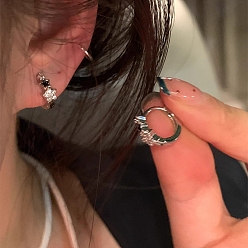 Platinum Star Alloy Rhinestone Hoop Earrings, with 925 Silver Pins, Platinum, 50x50mm