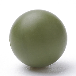 Dark Olive Green Food Grade Eco-Friendly Silicone Beads, DIY Necklaces Making, Round, Dark Olive Green, 14~15mm, Hole: 2mm