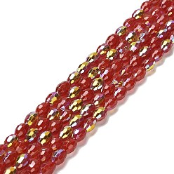 FireBrick Baking Painted Glass Beads Strands, Imitation Opalite, Faceted, AB Color, Oval, FireBrick, 4x6mm, Hole: 0.8mm, about 69pcs/strand, 16.54~16.73''(42~42.5cm)