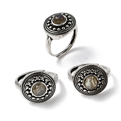 Лабрадорита Натуральные лабрадоритные пальцевые кольца, круглые, с латунной фурнитурой , античное серебро, 16.5 мм, внутренний диаметр: 18 мм