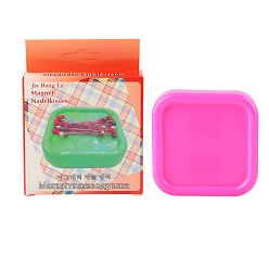 Hot Pink Square Plastic Magnetic Pincushions, Magnetic Needle Keeper, Needle Catcher Holder, for Cross Stitch Tool Supplies, Hot Pink, 88x88mm