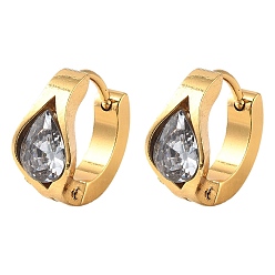 Прозрачный Серьги из 304 нержавеющей стали, ионное покрытие (ip), слеза, золотые, прозрачные, 13x14x7 мм