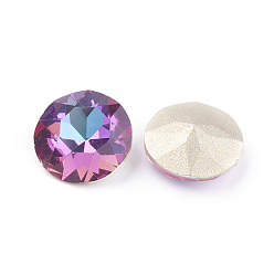 Heliotrope Pointed Back & Back Plated Glass Rhinestone Cabochons, Grade A, Faceted, Flat Round, Heliotrope, 8x4.5mm