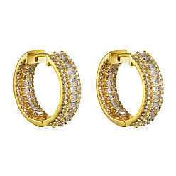 Real 18K Gold Plated SHEGRACE Brass Micro Pave Grade AAA Cubic Zirconia Huggie Hoop Earrings, Ring, Clear, Real 18K Gold Plated, 7.5x23.5mm