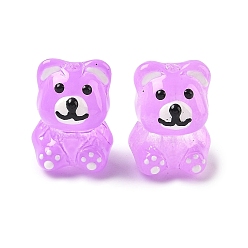 Фиолетовый Стеклянные эмалевые бусины ручной работы, медведь, окрашенная и подогревом, фиолетовые, 18.5x13.5x14 мм, отверстие : 1.5 мм
