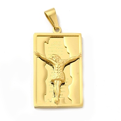 Golden Ion Plating(IP) 304 Stainless Steel Religion Pendants, Rectangle with Jesus Charms, Golden, 41.5x23.5x5mm, Hole: 9x4mm