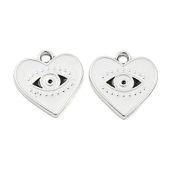Platinum UV Plating Alloy Enamel Pendants, Heart with Eye Charm, Platinum, 17x16x1.5mm, Hole: 2mm