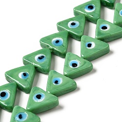 Medium Sea Green Evil Eye Handmade Lampwork Beads Strands, Triangle, Medium Sea Green, 10~12x13~13.5x3.5~4mm, Hole: 1.2mm, about 36pcs/strand, 16.42 inch(41.7cm)
