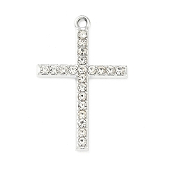 Платина Подвески из сплава и страза, крест прелести, uv покрытие, платина, 33.5x21.5x2.5 мм, отверстие : 1.8 мм