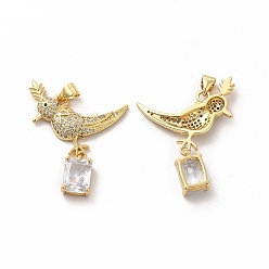 Прозрачный Латунные микро проложить кубического циркония подвески, со стеклом, очарование птицы, золотые, прозрачные, 36x21x3.5 мм, отверстие : 5.5x3.5 мм