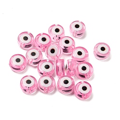 Ярко-Розовый Прозрачные акриловые бусины с принтом, плоский круглый с рисунком сглаза, ярко-розовый, 7x4 мм, отверстие : 1.2 мм