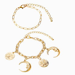 Bracelet Metallic Moon Pendant Multi-layered Necklace for Women - Fashionable Statement Jewelry