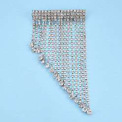 Silver Crystal Rhinestone Tassel Lapel Pin, Creative Iron Badge for Backpack Clothes, Silver, 103x50.5x9mm, Pin: 0.7mm
