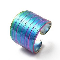 Rainbow Color Ионное покрытие (ip) 304 текстурированное широкое открытое кольцо манжеты из нержавеющей стали для женщин, Радуга цветов, размер США 7 1/4 (17.5 мм)