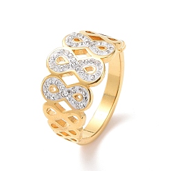 Golden Crystal Rhinestone Infinity Finger Ring, Ion Plating(IP) 304 Stainless Steel Jewelry for Women, Golden, US Size 6~9(16.5~18.9mm)