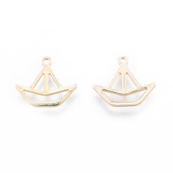 Real 18K Gold Plated Brass Charms, Nickel Free, Boat, Real 18K Gold Plated, 12.5x14.5x1mm, Hole: 1.2mm
