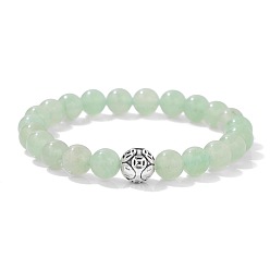 Зеленый Авантюрин Эластичные браслеты из натурального зеленого авантюрина с круглыми бусинами, талисманы из сплава, ювелирные украшения на удачу для женщин и мужчин, 7.48 дюйм (19 см)