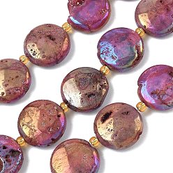 Средний Фиолетово-красный Гальванические природные друзы геод, плоско-круглые, с бисером, средне фиолетовый красный, 20x7~7.5 мм, отверстие : 0.9~1 мм, около 9 шт / нитка, 8.03'' (20.4 см)
